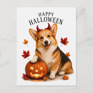Cartão Postal Pembroke Welsh Corgi Halloween