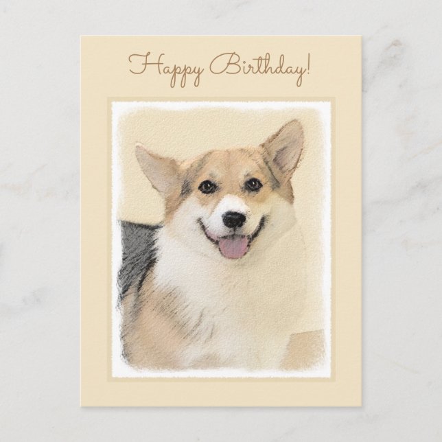 Cartão Postal Pembroke Welsh Corgi - Pintura Original para Cacho (Frente)