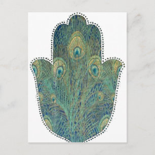 Cartão Postal Pena de Pavão Hamsa Judaica Boho