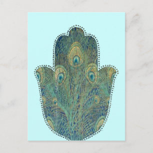 Cartão Postal Pena de Pavão Hamsa Judaica Boho