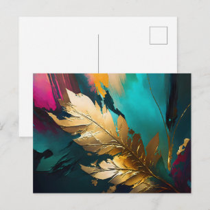 Cartão Postal Pena Dourada – Elegância Abstrata Luxuosa