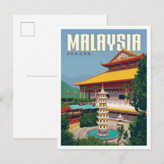 Cartão Postal Penang Malásia Arte Vintage Viagem