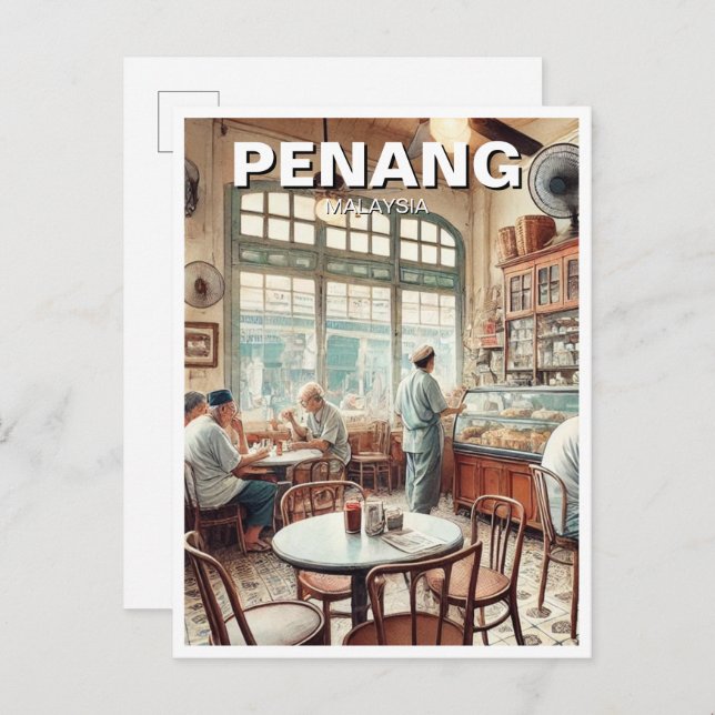 Cartão Postal Penang Malásia Shophouse Kopitiam Viagem (Frente/Verso)