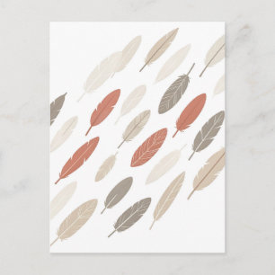 Cartão Postal Penas Boho Ferrugem Bege Padrão Diagonal