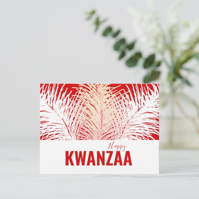 Cartão Postal penas brancas Black Holiday Happy Kwanzaa (Em pé/Frente)