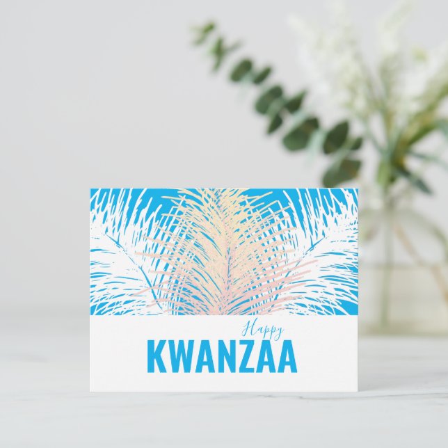 Cartão Postal penas brancas Black Holiday Happy Kwanzaa (Em pé/Frente)