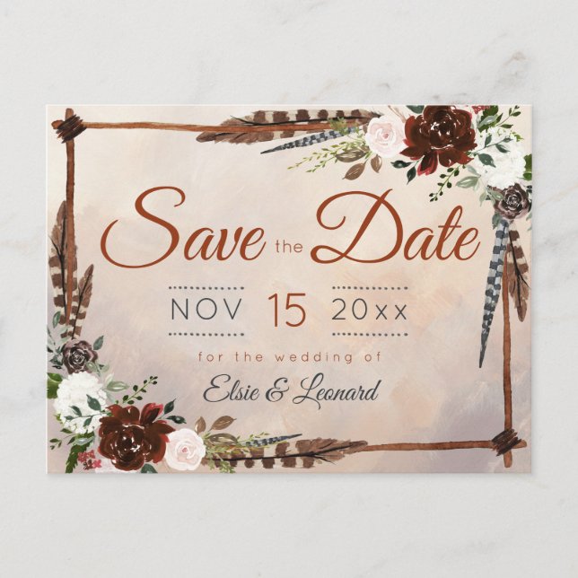 Cartão Postal Penas de floresta russa e Sangue Floral (Frente)