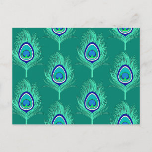 Cartão Postal Penas de Peacock, Aqua em Turquesa / Peacock
