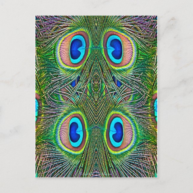 Cartão Postal Penas de Peacock Kaleidoscope Impressão (Frente)