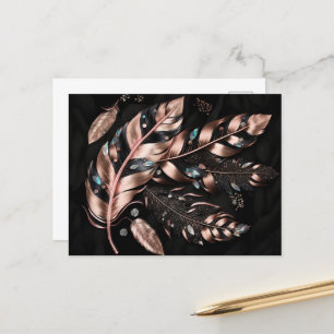 Cartão Postal Penas Decorativas Rosa e Preta com Cristais