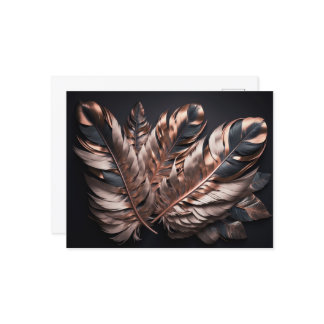 Cartão Postal Penas Decorativas Rosa e Preto Lindas