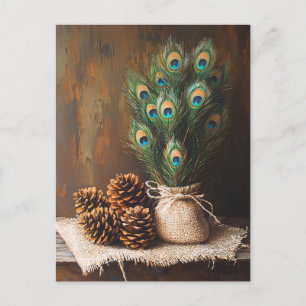 Cartão Postal Penas Pavões de Pavão de Vida Contínua Pinecones