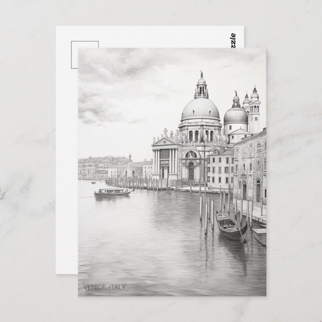 Cartão Postal Pencil Sketch Painting Veneza Itália Viagem Art (Frente/Verso)