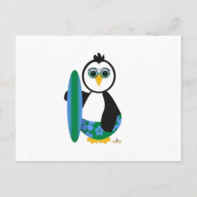 Cartão Postal Penguin Segurando Surf Conselho Com Óculos-Sol (Frente)