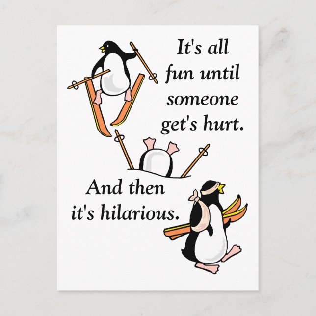 Cartão Postal Penguin Ski Adventure (Frente)