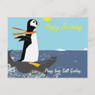 Cartão Postal Pengy Adora Selo Surfando.