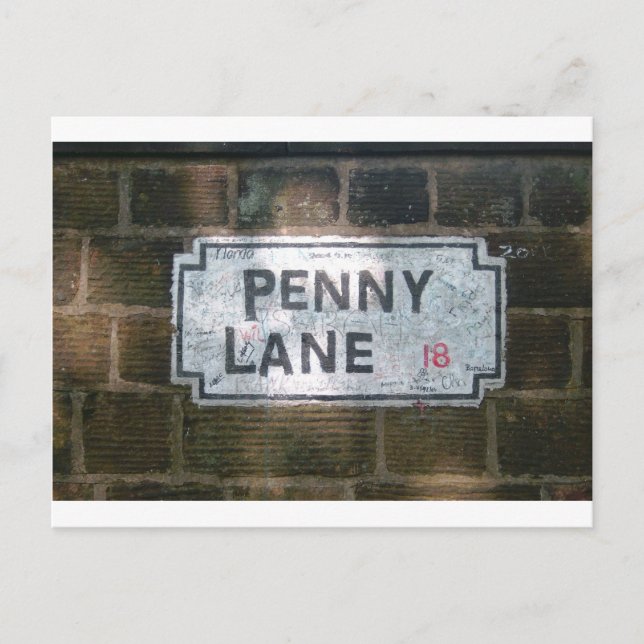Cartão Postal Penny Lane Street Sign, Liverpool UK (Frente)