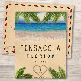 Cartão Postal Pensacola Beach Florida Sand Tropical Palm Folaves