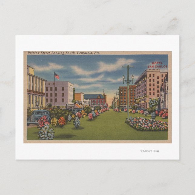 Cartão Postal Pensacola, FL - Vista Sul do Palafox (Frente)