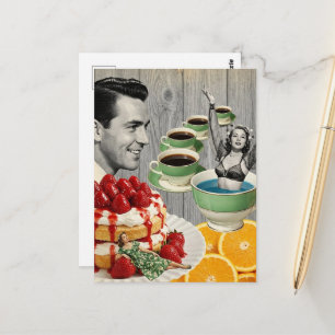 Cartão Postal Pensamentos Doces Colagem Surrealista Homem Pensa