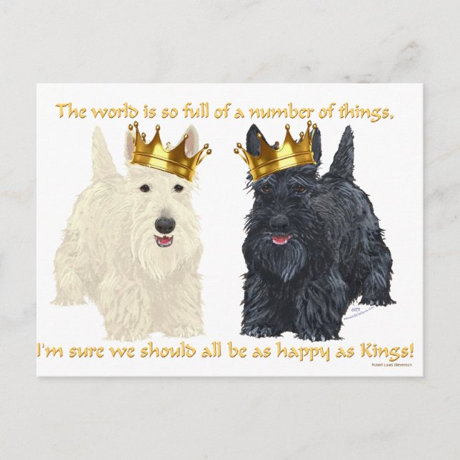 Cartão Postal Pensamentos Felizes de Scottish Terriers (Frente)