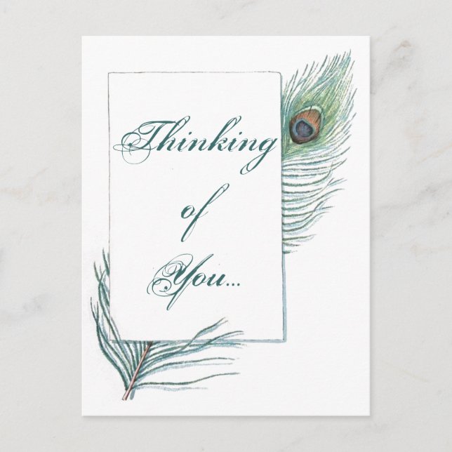 Cartão Postal Pensando em sua pena de peacock inspiracional (Frente)