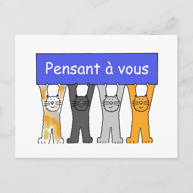 Cartão Postal Pensando em você em gatos de desenho francês (Frente)