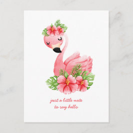 Cartão Postal Pensando em Você Flamingo Rosa Flores Tropicais Po