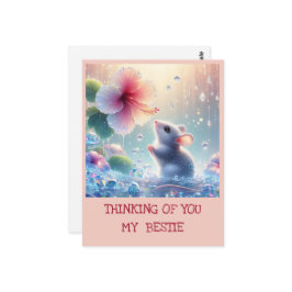 Cartão Postal Pensando em você Flor de Rosa Encantada Rato Místi