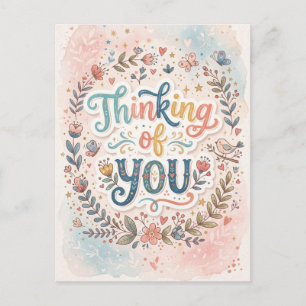 Cartão Postal Pensando em Você   Floral Caprichoso
