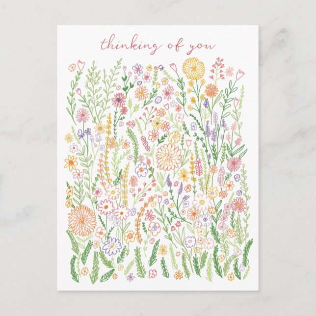 Cartão Postal Pensando em você Flores Campos Floral (Frente)