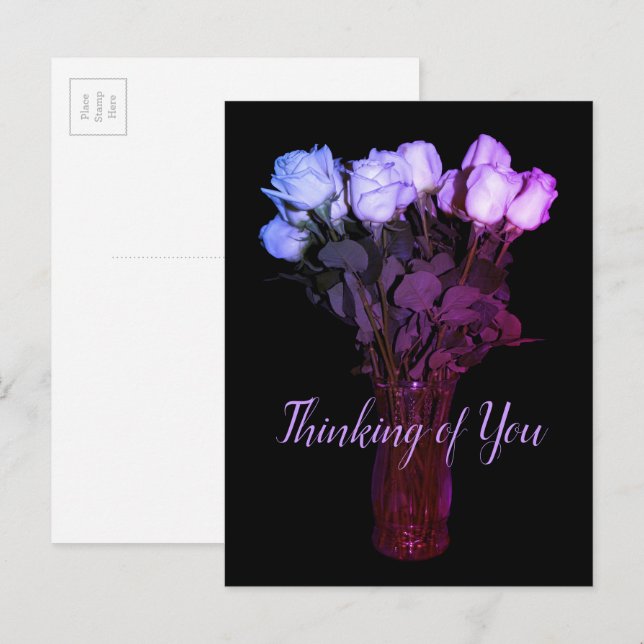 Cartão Postal Pensando em você Fotografia Floral Rosa roxa rosa (Frente/Verso)