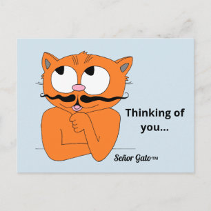 Cartão Postal "Pensando em Você..." gato fofo e doce com bigode