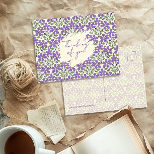 Cartão Postal Pensando em Você Padrão Desenhado à Mão Roxo