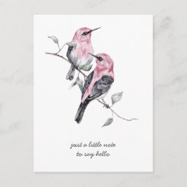 Cartão Postal Pensando em você Pássaros Tropicais Rosa e Cinza