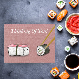 Cartão Postal Pensando Em Você Rolinhos de Sushi Kawaii