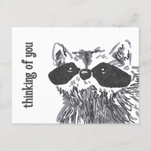 Cartão Postal Pensando em você Woodland Cute Raccoon