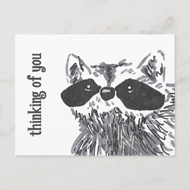 Cartão Postal Pensando em você Woodland Cute Raccoon (Frente)