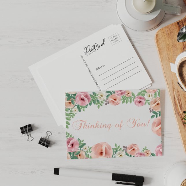Cartão Postal Pensando no Bonito Pastel Rosa Floral (Criador carregado)