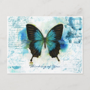 Cartão Postal Pensando no seu estilo vitoriano da borboleta azul