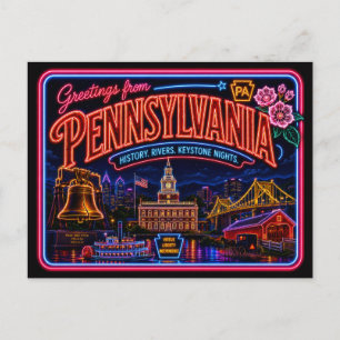 Cartão Postal Pensilvânia Neon Estado Retro Vintage