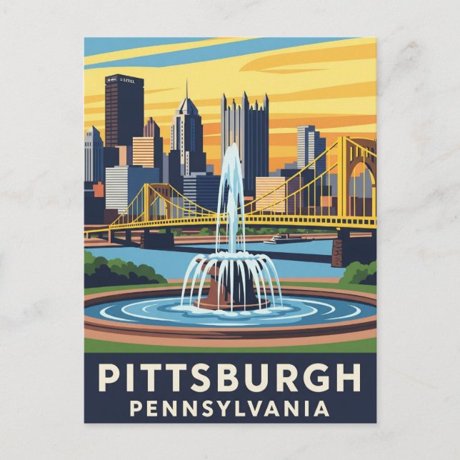 Cartão Postal Pensilvânia Pittsburgh Viagem (Frente)