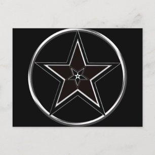 Cartão Postal Pentáculo preto e prateado com pentagrama invertid