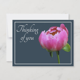 Cartão Postal Peônia Rosa Fundo Cinza Pensando Em Você