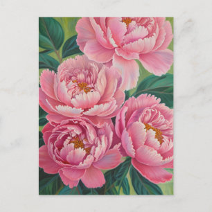 Cartão Postal Pêonias cor-de-rosa Pastel Floral