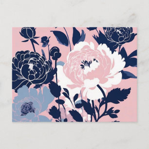 Cartão Postal Peônias e Rosas Contraste Silhueta Floral