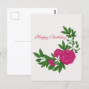 Cartão Postal Peônias Rosa e Flores Brancas para Aniversário