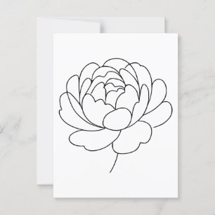 Cartão Postal Peony Bloom Line Art Minimalista
