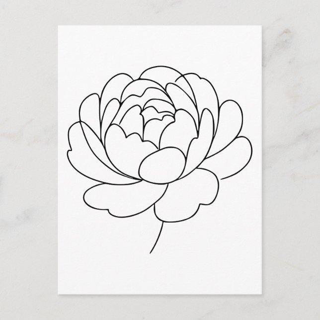 Cartão Postal Peony Bloom Line Art Minimalista (Frente)