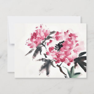 Cartão Postal Peony pintura de arte mínima japonesa
